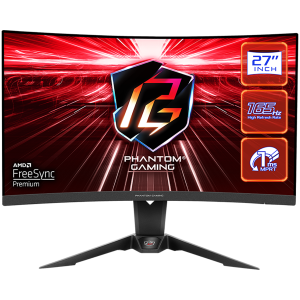 Asrock Curved Gaming Monitor, 27" QHD(2560x1440) 1500R VA, AG, 165 Hz, 110% sRGB, 4000:1, 550 cd/m², 178º/178º, 1ms (MPRT), Flicker-free, Hight, Swivel, Tilt Adjustment 2x 2W Speakers, 2x HDMI, 1x DP, 1x Audio, Wi-Fi Antenna, 3Y