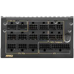 MSI MEG Ai1600T PCIE5 Power Supply 1600W, 80 PLUS Titanium, Dual PCIe 5.1 Cables, ATX 3.1, Software Sync, Mystic Light, 135mm Fan, Fan Stop, OCP/OTP/OPP/SCP/OVP/UVP/SIP/NLO, Interleaved PFC, Braided Cables, Dimensions: 190mmx150mmx86mm, 12Y Warranty