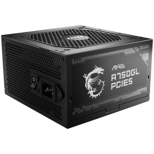 MSI MAG A750GL PCIE5, 750W, 80 Plus Gold, ATX Form Factor, 100~240 Vac Input Voltage, 47Hz ~ 63Hz Input Frequency, 120 mm Fan, 140 x 150 x 86mm, Active PFC, OCP, OVP, OPP, OTP, SCP, UVP, ATX, 2xEPS, 4XPCi-E, 8xSATA, 4xMOLEX, 1xFDD, 7Y