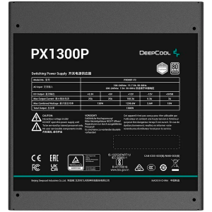 DeepCool PX1300-P, 1300W, 80 Plus PLATINUM, Fully Modular, Flat Black Cables, 135mm FDB Fan, Fluid Dynamic Bearing, 150x160x86mm (W x L x H), ATX 3.0, OPP/OVP/SCP/OTP/OCP/UVP/NLO/SIP, 12Y, R-PXD00P-FC0B-EU