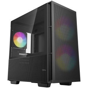 DeepCool CH360, Mini Tower, Mini-ITX/Micro-ATX, 1x USB3.0, 1x Audio, 1x Type-C,  Pre-Installed 2x140mm ARGB Fans + 1x120 ARGB Fan, Tempered Glass, Mesh Panel, GPU Support Arm, R-CH360-BKAPE3-G-1