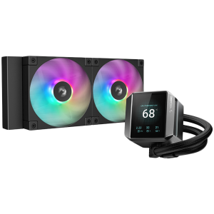 DeepCool MYSTIQUE 240 ARGB, 240mm CPU Liquid Cooler, 2.8" LCD screen, 2x120mm PWM ARGB Fans, Fluid Dynamic Bearing, Black, Intel LGA1851/1700/1200/1151/1150/1155, AMD AM5/AM4, R-LX550-BKADSNC-G-1, 5Y