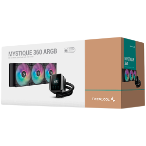DeepCool MYSTIQUE 360 ARGB, 360mm CPU Liquid Cooler, 2.8" LCD screen, 3x120mm ARGB PWM Fans, Addressable RGB LED, Fluid Dynamic Bearing, Black, Intel LGA1851/1700/1200/1151/1150/1155, AMD AM5/AM4, R-LX750-BKADSNC-G-1