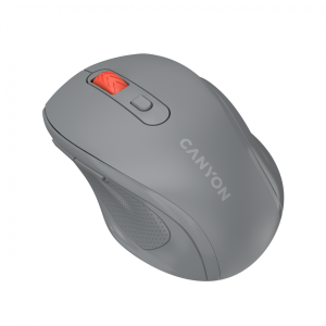Canyon 6 buttons wireless 2.4Ghz mouse, MX8650A Sensor, DPI up to 1600, Injection case, 3 M life times left and right switches, 2xAAA battery, ABS material. Size: 105x71x40mm, Weight: 59g, Dark grey