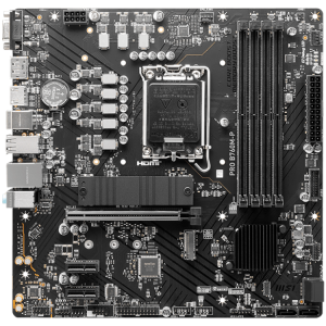 MSI PRO B760M-P, mATX, LGA 1700, Dual Channel DDR5 6800, 1x PCIe x16 slots, 2x M.2 slots, 1x HDMI, 1x DP, 1x VGA, 1x USB 3.2 Gen 2 Type-C, 1x USB 3.2 Gen 1, 4x USB 2.0, 7.1 HD Audio, 1Gbps LAN, 3Y