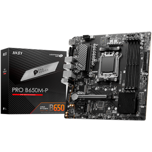 MSI PRO B650M-P,ATX, Socket AM5,AMD B650, 4xDDR5, Dual Channel DDR5 up to 7200+(OC)MHz,1x PCIe 4.0/3.0 x16 slot,2x M.2 slots,2x USB 3.2 Gen 2 (1x Type-C),2x USB 3.2 Gen 1,4x USB 2.0,1x HDMI,1x DP,2.5G LAN,7.1 Audio,3y warranty