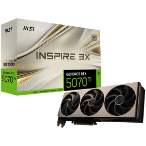 MSI Video Card Nvidia GeForce RTX 5070 TI 16G INSPIRE 3X OC, 16GB GDDR7, 256bit, Effective Memory Clock: 28000MHz, Boost: 2482 MHz, 8960 CUDA Cores, PCIe 5.0, 3x DP 2.1b, HDMI 2.1b, Triple Fan, 1x16pin, 750W Recommended PSU, 3Y