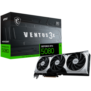 MSI Video Card Nvidia GeForce RTX 5080 16G VENTUS 3X OC PLUS, 16GB GDDR7, 256bit, Effective Memory Clock: 30000MHz, Boost: 2617 MHz, 10752 CUDA Cores, PCIe 5.0, 3x DP 2.1a, HDMI 2.1b, RAY TRACING, Triple Fan, 1x16pin, 850W Recommended PSU, 3Y