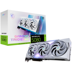 MSI Video Card Nvidia GeForce RTX 5080 16G GAMING TRIO OC WHITE (16GB GDDR7/256bit, PCI-E Gen5, 3x DP 2.1, 1x HDMI 2.1, 1x 16-pin Power Connector, 850W recommended PSU, Retail)