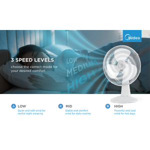 Table fan, 40W, 40cm, 3 speeds, mechanical, noise level: 50-60 dB, Oscillation 80°, Tilting +24° -12°