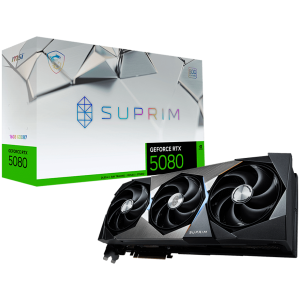 MSI Video Card Nvidia RTX 5080 16G SUPRIM SOC (16GB GDDR7/256bit, PCI-E Gen5, 3x DP 2.1, 1x HDMI 2.1, 1x 16-pin Power Connector, 850W recommended PSU, Retail)