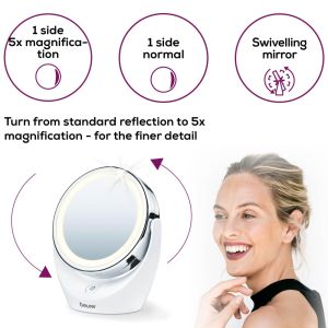 Козметично огледало Beurer BS 49 lluminated cosmetic mirror; 12 LEDs; 5 x zoom; 2 mirrors; 11 cm