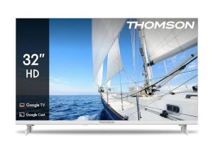 Телевизор Thomson 32" HD Google TV; 1366 x 768 (HD), DLED, 60 Hz, HDR10, Dolby Audio, Google Cast, DVB-T/T2/C/S/S2, Wi-Fi, Bluetooth, LAN, HDMI 3 (1.4), USB 2 (2.0), AV IN, Hotel mode, Adjustable Side Feet, White