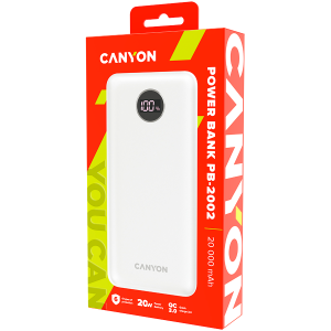 CANYON power bank PB-2002 LED 20000 mAh PD 20W QC 3.0 White