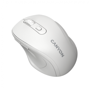 Canyon 6 buttons wireless 2.4Ghz mouse, MX8650A Sensor, DPI up to 1600, Injection case, 3 M life times left and right switches, 2xAAA battery, ABS material, Size: 105x71x40mm, Weight: 59g, white