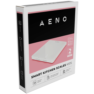 AENO Kitchen Scale KS1S Smart, Max load - 8 kg, Bluetooth, 10,000+ products & meals, 25 indicators analysis, Coffee mode, 6 unit conversion: kg, g, lb, fl, oz, ml, Material - glass
