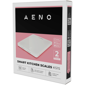 AENO Kitchen Scale KS1S Smart, Max load - 8 kg, Bluetooth, 10,000+ products & meals, 25 indicators analysis, Coffee mode, 6 unit conversion: kg, g, lb, fl, oz, ml, Material - glass