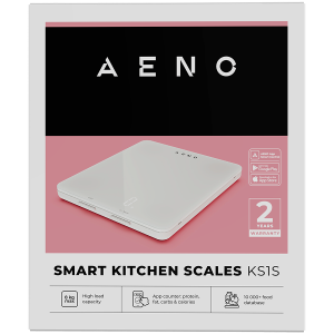 AENO Kitchen Scale KS1S Smart, Max load - 8 kg, Bluetooth, 10,000+ products & meals, 25 indicators analysis, Coffee mode, 6 unit conversion: kg, g, lb, fl, oz, ml, Material - glass