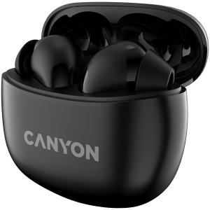 CANYON TWS-5, Bluetooth headset, with microphone, BT V5.3 JL 6983D4, Frequency Response:20Hz-20kHz, battery EarBud 40mAh*2+Charging Case 500mAh, type-C cable length 0.24m, size: 58.5*52.91*25.5 mm, 0.036kg, Black