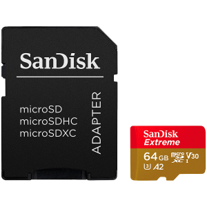 SanDisk Extreme microSDXC 64GB + SD Adapter + 1 year RescuePRO Deluxe up to 170MB/s & 80MB/s Read/Write speeds A2 C10 V30 UHS-I U3, EAN: 619659193409