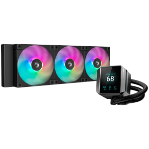 DeepCool MYSTIQUE 360 ARGB, 360mm CPU Liquid Cooler, 2.8" LCD screen, 3x120mm ARGB PWM Fans, Addressable RGB LED, Fluid Dynamic Bearing, Black, Intel LGA1851/1700/1200/1151/1150/1155, AMD AM5/AM4, R-LX750-BKADSNC-G-1