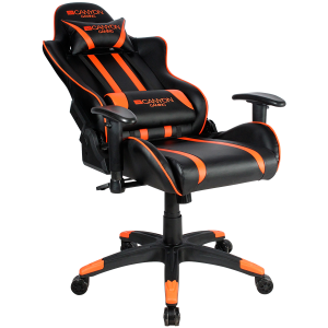 CANYON Fobos GS-3, Gaming chair, PU leather, Cold molded foam, Metal Frame, Top gun mechanism, 90-165 degree, 2D armrest, Class 4 gas lift, Nylon 5 Stars Base, 60mm PU caster, black+Orange.