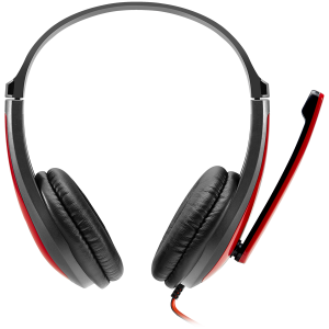 CANYON HSC-1, basic PC headset with microphone, combined 3.5mm plug, leather pads, Flat cable length 2.0m, 160*60*160mm, 0.13kg, Black-red