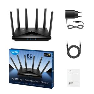 Безжичен рутер Cudy WR11000, BE11000 Tri Band Wi-Fi 7, 4x2.5Gbps порт, 6x5dBi антени
