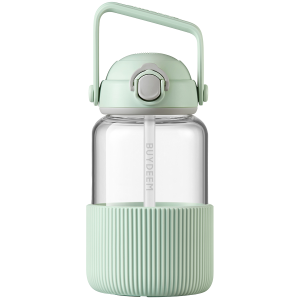 BUYDEEM Pop-Up Straw Glass Bottle, model DG710, color Cozy Greenish