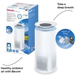 Пречиствател на въздух Beurer LR 400 WIFI / BT Air purifier white- App-controlled  "beurer FreshHome" app; CADR  approx. 266 m3/h; Smart Sensor PM 2.5 2g / m2; three-layered filter system; 4 levels + Turbo; Timer; Colored indoor air quality indicator; 69m