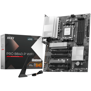 MSI PRO B840-P WIFI, ATX, Socket AM5, 4x DDR5 Dual Channel DDR5 up to 8000(OC)MHz, 5x PCIe x16 slot, 2x M.2 slot, 4x USB 2.0, 2x USB 5Gbps, 1x USB 10Gbps, 1x USB 10Gbps Type-C, HDMI, 7.1 HD Audio, 2.5G LAN, WiFi, BT, 3Y