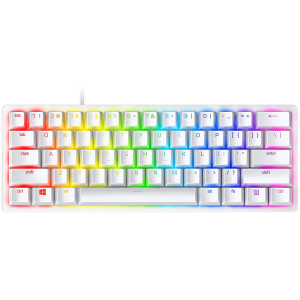 Razer Huntsman Mini White, Linear Optical Switch, size 60%, RGB Chroma, Doubleshot PBT Keycaps, Standard Bottom Row Layout, Fully programmable keys with on-the-fly macro recording, 1000 Hz Ultrapolling, Aluminum construction