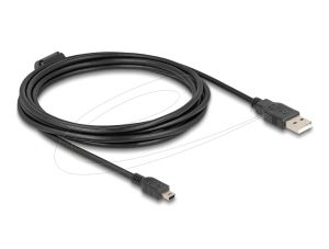 Delock Cable USB 2.0 male to mini-B USB 2.0 male, double shielded, transfer rate up to 480 Mb/s, 3.0 m, Black