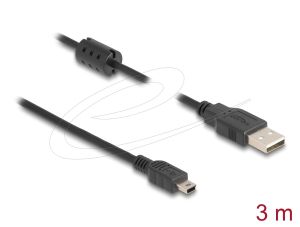Delock Cable USB 2.0 male to mini-B USB 2.0 male, double shielded, transfer rate up to 480 Mb/s, 3.0 m, Black