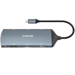 CANYON DS-15, 8 in 1 hub, with 1*HDMI,1*Gigabit Ethernet,1*USB C female:PD3.0 support max60W,1*USB C male:PD3.0 support max100W,2*USB3.1: support max 5Gbps,1*USB2.0:support max 480Mbps, 1*SD, cable 15cm, Aluminum alloy housing,133.24*48.7*15.3mm,Dark