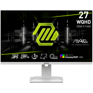 MSI MAG 274QRFW Gaming Monitor, 27" 180Hz, WQHD (2560x1440) 16:9, Rapid IPS Anti-glare, 1ms, 400nits, 1000:1, 178/178, AMD FreeSync, DisplayHDR 400, Adjustable Stand, 1x DP, 2x HDMI, 1x Headphone out, White, 3Y Warranty