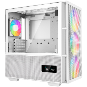 DeepCool CH560 Digital WH, Mid Tower, Mini-ITX/Micro-ATX/ATX/E-ATX, 1xUSB3.0, 1xType-C, 1xAudio, 3x140mm+1x120mm Pre-Installed ARGB Fans, Tempered Glass, Mesh Panels, Dual-Status Digital Display, GPU Support Arm, White, R-CH560-WHAPE4D-G-1