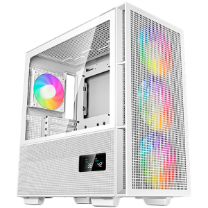 DeepCool CH560 Digital WH, Mid Tower, Mini-ITX/Micro-ATX/ATX/E-ATX, 1xUSB3.0, 1xType-C, 1xAudio, 3x140mm+1x120mm Pre-Installed ARGB Fans, Tempered Glass, Mesh Panels, Dual-Status Digital Display, GPU Support Arm, White, R-CH560-WHAPE4D-G-1