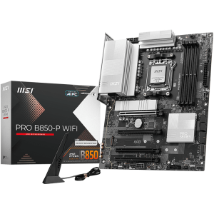 MSI PRO B850-P WIFI, ATX, Socket AM5, 4x DDR5 Dual Channel DDR5 up to 8200(OC)MHz, 4x PCIe 3.0 16 slots, 3x M.2 slots, 4x USB 2.0, 1x USB 5Gbps, 1x USB 10Gbps, 2x USB 10Gbps Type-C, HDMI, 7.1 HD Audio, 5G LAN, WiFI 7, BT, 3Y
