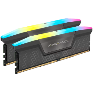 CORSAIR DDR5, 6000MT/s 64GB 2x32GB DIMM, 40-40-40-77, Std PMIC, AMD EXPO, VENGEANCE RGB DDR5 Cool Grey Heatspreader, RGB LED, 1.35V