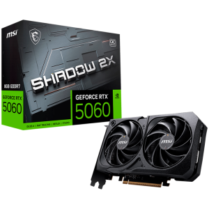 MSI Video Card NVIDIA GeForce RTX 5060 8G SHADOW 2X OC, 8GB GDDR7, 128-bit, 2535 MHz Boost, 3840 CUDA Cores, PCIe 5.0 (x8), 3x DP 2.1b, HDMI 2.1b, RAY TRACING, Dual Fan, 145W TDP, 8-pin PCIe Power, G-SYNC, 2-Slot, 3Y