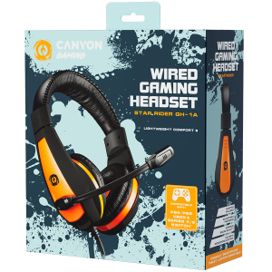 CANYON Star Raider GH-1A, Gaming headset 3.5mm jack with adjustable microphone and volume control, with 2in1 3.5mm adapter, cable 2M, Black, 0.23kg
