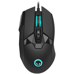 LORGAR Stricter 579, gaming mouse, 9 programmable buttons, Pixart PMW3336 sensor, DPI up to 12,000, 50 million clicks buttons lifespan, 2 switches, built-in display, 1.8m USB soft silicone cable, Matt UV coating with glossy parts and RGB lights with 4 LED