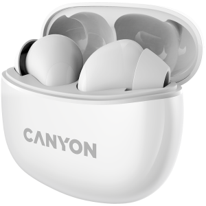 CANYON TWS-5, Bluetooth headset, with microphone, BT V5.3 JL 6983D4, Frequency Response:20Hz-20kHz, battery EarBud 40mAh*2+Charging Case 500mAh, type-C cable length 0.24m, size: 58.5*52.91*25.5 mm, 0.036kg, White
