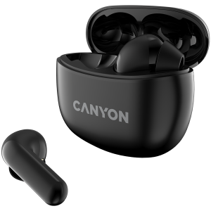 CANYON TWS-5, Bluetooth headset, with microphone, BT V5.3 JL 6983D4, Frequency Response:20Hz-20kHz, battery EarBud 40mAh*2+Charging Case 500mAh, type-C cable length 0.24m, size: 58.5*52.91*25.5 mm, 0.036kg, Black