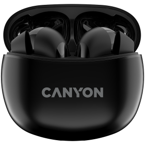 CANYON TWS-5, Bluetooth headset, with microphone, BT V5.3 JL 6983D4, Frequency Response:20Hz-20kHz, battery EarBud 40mAh*2+Charging Case 500mAh, type-C cable length 0.24m, size: 58.5*52.91*25.5 mm, 0.036kg, Black