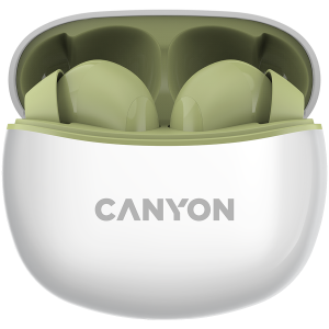 CANYON TWS-5, Bluetooth headset, with microphone, BT V5.3 JL 6983D4, Frequency Response:20Hz-20kHz, battery EarBud 40mAh*2+Charging Case 500mAh, type-C cable length 0.24m, Size: 58.5*52.91*25.5 mm, 0.036kg, Green