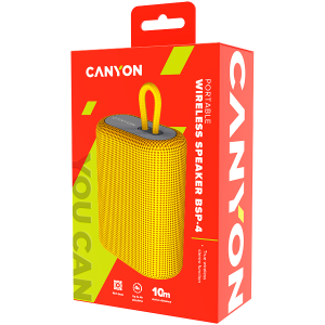 CANYON BSP-4, Bluetooth Speaker, BT V5.0, BLUETRUM AB5365A, TF card support, Type-C USB port, 1200mAh polymer battery, Yellow, cable length 0.42m, 114*93*51mm, 0.29kg