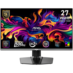 MSI MAG 272QP QD-OLED X50 Gaming Monitor, 26.5" 500Hz, WQHD (2560x1440) 16:9, QD-OLED, 0.03ms, 300nits, 1500000:1, 178/178, AMD FreeSync Premium Pro, Adjustable Stand, 1x DP, 2x HDMI, 1x Type-C, 1x Headphone out, 3Y Warranty