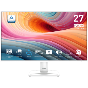 MSI PRO MP275W E2 Professional Business Monitor, 27" 120Hz, FHD (1920x1080) 16:9, IPS Anti-glare, 1ms/4ms, 300nits, 1500:1, 178/178, Adaptive-Sync, HDR Ready, Tilt, Speakers, 1x DP, 1x HDMI, 1x D-Sub, White, 3Y Warranty